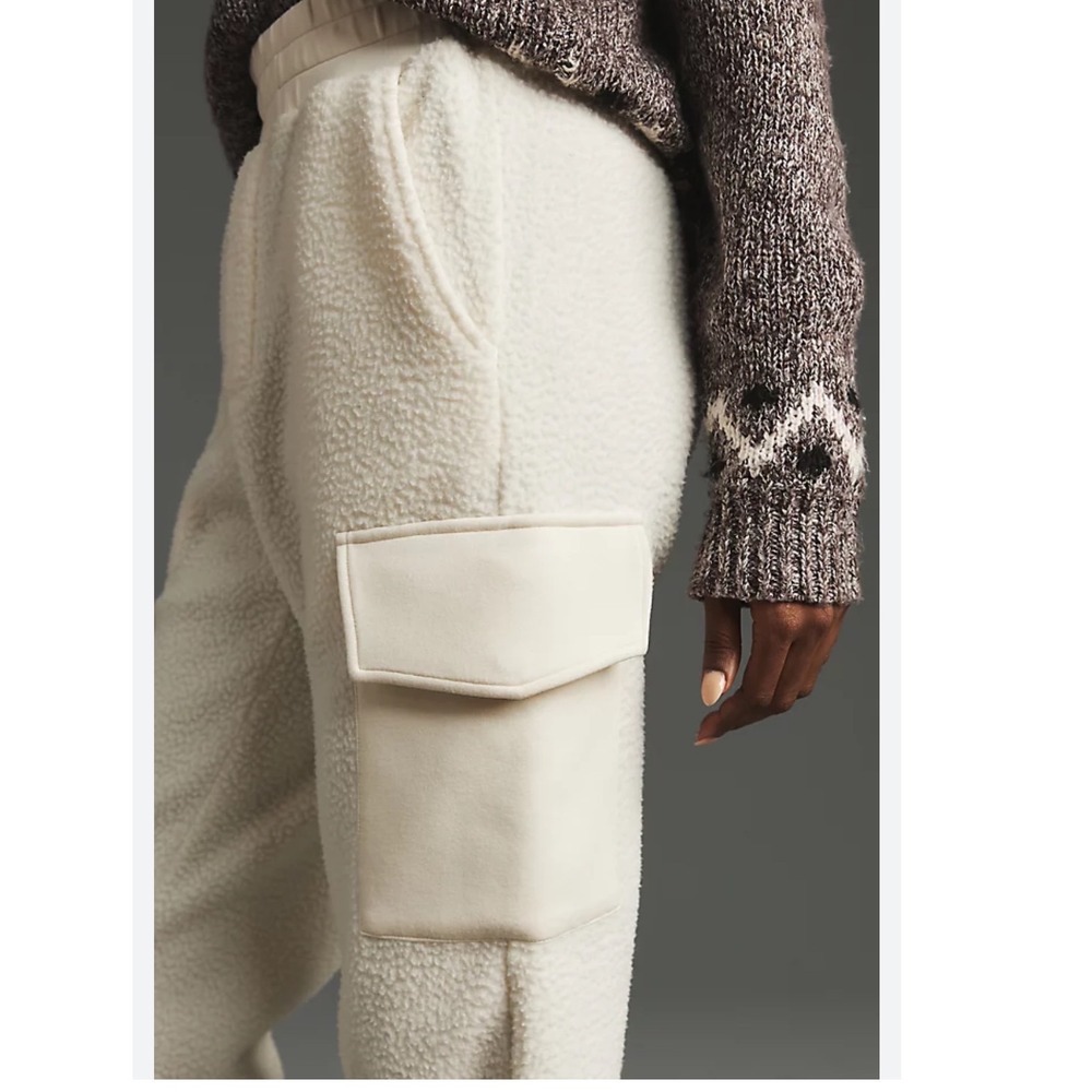 Varley Samson Relaxed‎ Fleece Pant Cream Borg Sherpa Cargo Joggers Medium - Picture 3 of 13